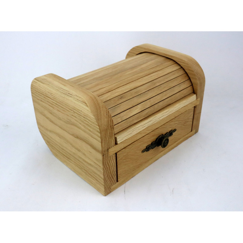 Dębowa skrzynka z roletą i szufladą – rękodzieło, 20x15x12 cm