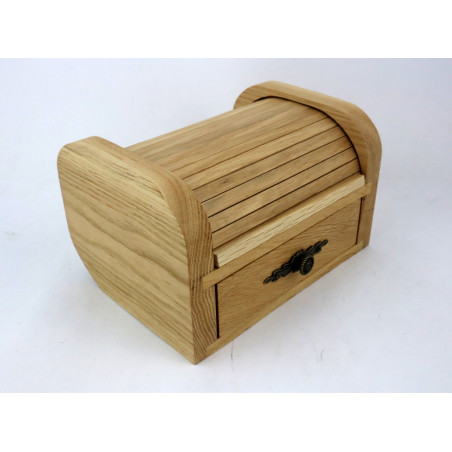 Dębowa skrzynka z roletą i szufladą – rękodzieło, 20x15x12 cm