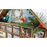 Drewniany kalendarz adwentowy z wiankiem 3D i LED – retro domek