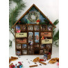 Drewniany kalendarz adwentowy z wiankiem 3D i LED – retro domek