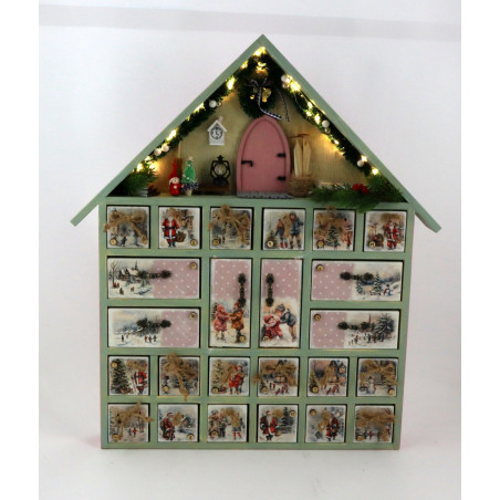 Pastelowy kalendarz adwentowy retro z oświetleniem i zadaniami