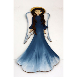 Drewniany anioł w niebieskiej sukni z efektem ombre – ręcznie malowany