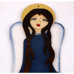 Drewniany anioł w niebieskiej sukni z efektem ombre – ręcznie malowany