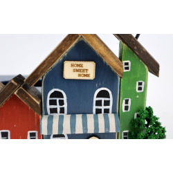 Unikatowy drewniany chustecznik z kolorowymi domkami handmade, prezent