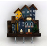 Mały drewniany wieszak z domkami – unikat handmade unikat