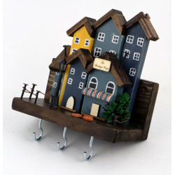 Mały drewniany wieszak z domkami – unikat handmade unikat