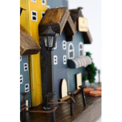 Mały drewniany wieszak z domkami – unikat handmade unikat