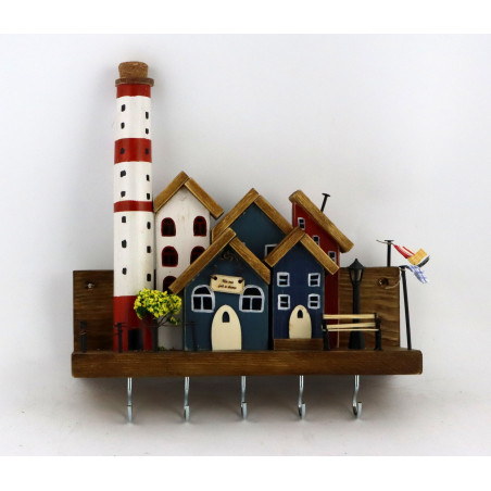 Drewniany wieszak z latarnią morską – rękodzieło unikat, handmade