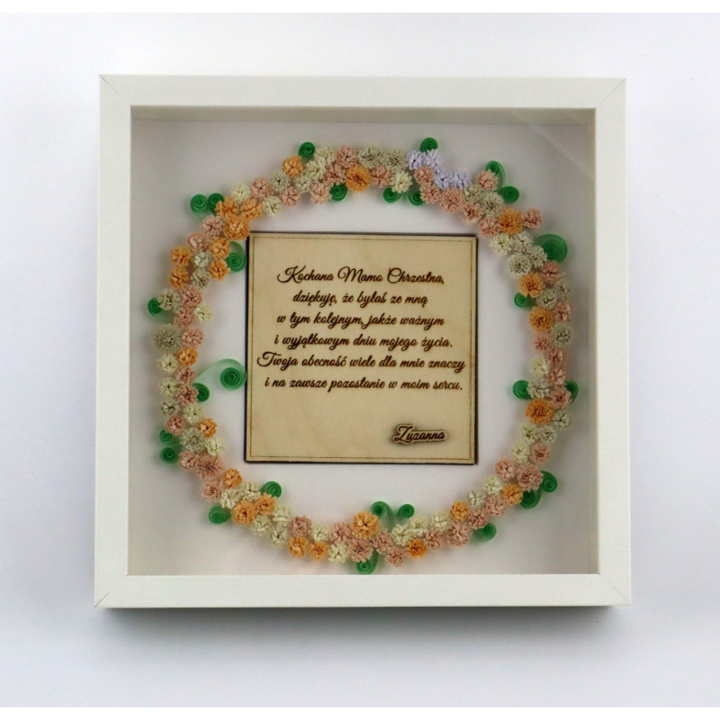 Ramka z kwiatami quilling podziękowanie dla Mamy Chrzestnej