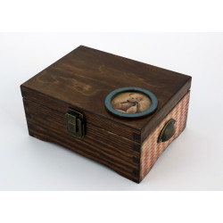 Drewniana skrzynia mała retro Drewniana szkatułka Azulejos 19x14x9 cm