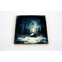 Drewniana podkładka pod kubek zimowa noc 6 mm dekoracyjna