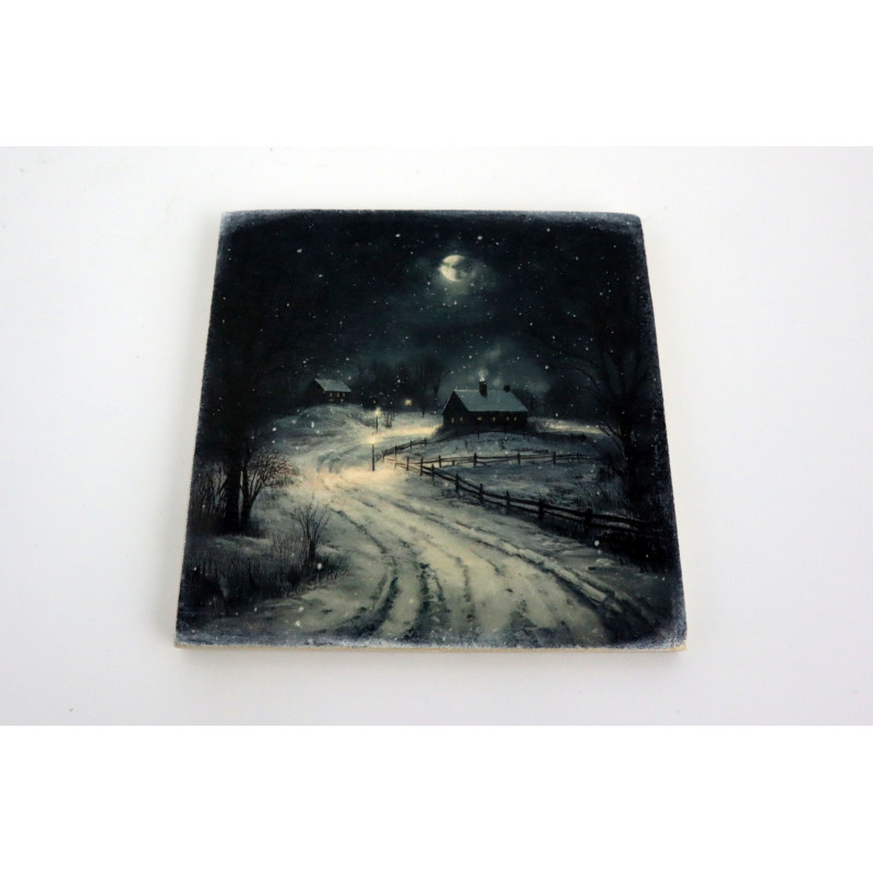 Drewniana podkładka pod kubek zimowa noc 6 mm dekoracyjna