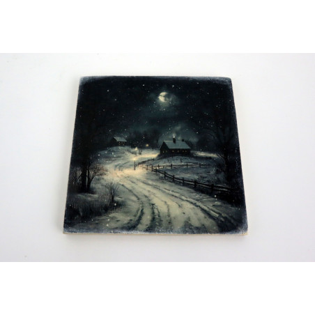 Drewniana podkładka pod kubek zimowa noc 6 mm dekoracyjna