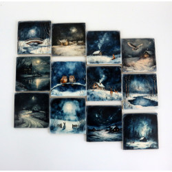 Drewniana podkładka pod kubek zimowa noc 6 mm dekoracyjna