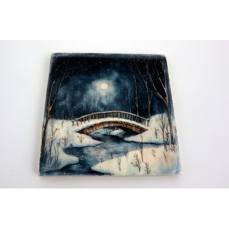 Drewniana podkładka pod kubek zimowa noc 6 mm dekoracyjna