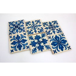 Drewniane podkładki pod kubki zestaw 6 szt  Azulejos 9x9 cm niebieskie