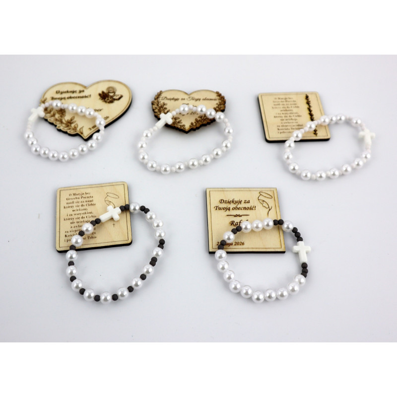 Podziękowania komunijne dla gości personalizowane magnes+różaniec