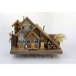 Drewniane miasteczko – wieszak z domkami | rękodzieło