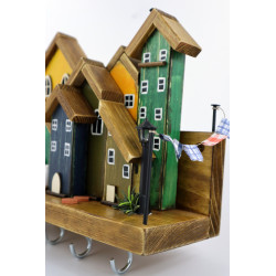 Drewniane Miasteczko Kolorowe – Wieszak z domkami | Kolekcja premium Krakowska Drewutnia