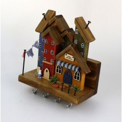 Kolorowe drewniane miasteczko – wieszak z domkami handmade