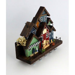 Skandynawskie drewniane miasteczko – wieszak z domkami handmade