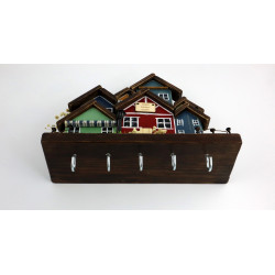 Skandynawskie drewniane miasteczko – wieszak z domkami handmade