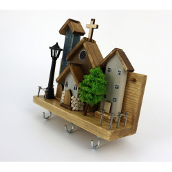 Premium wieszak na klucze z kościółkiem – drewniana dekoracja