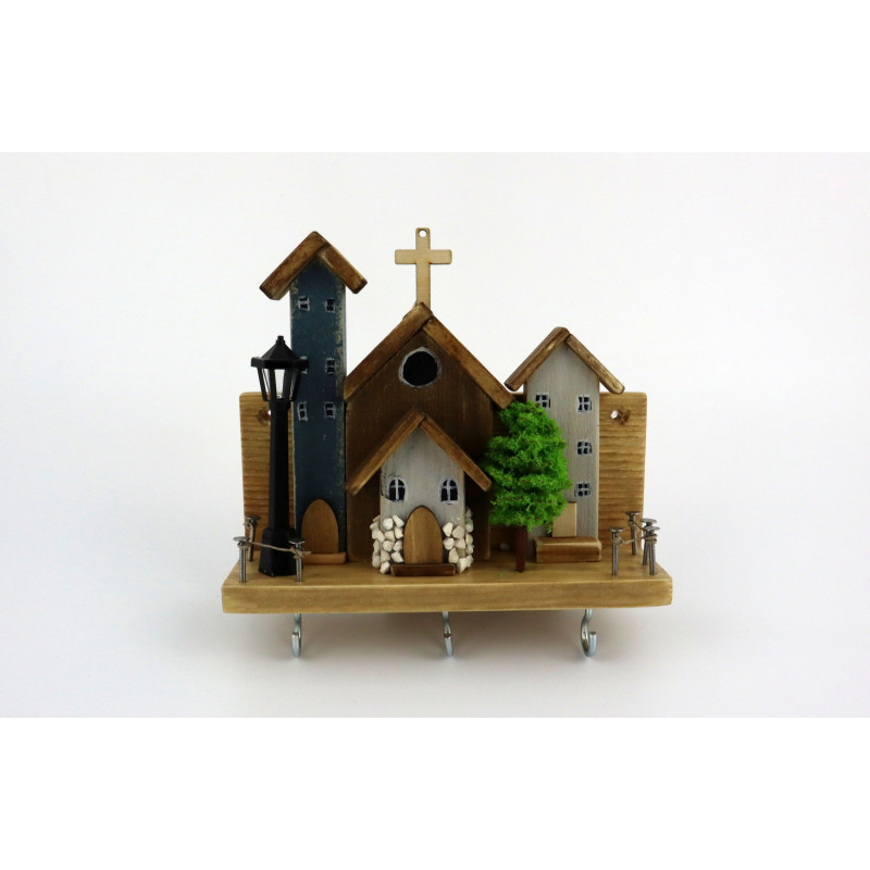 Premium wieszak na klucze z kościółkiem – drewniana dekoracja