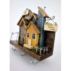 Premium wieszak na klucze Home Sweet Home – drewniane domki