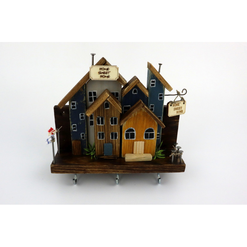 Premium wieszak na klucze Home Sweet Home – drewniane domki