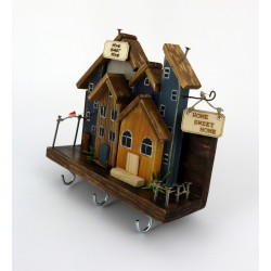 Premium wieszak na klucze Home Sweet Home – drewniane domki
