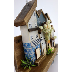 Premium wieszak na klucze z domkami, azulejos i gipsówką