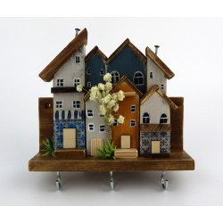 Premium wieszak na klucze z domkami, azulejos i gipsówką