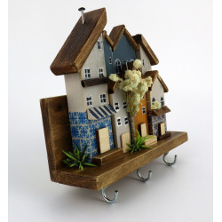 Premium wieszak na klucze z domkami, azulejos i gipsówką