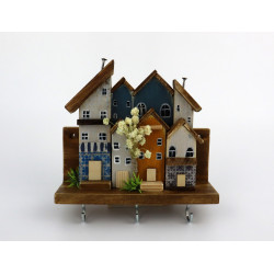 Premium wieszak na klucze z domkami, azulejos i gipsówką