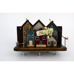 Premium wieszak na klucze z domkami i gipsówką „Nie ma jak w domu”