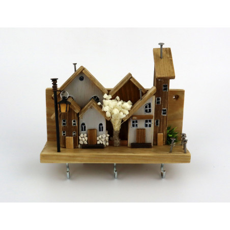 Unikatowy premium wieszak na klucze boho z domkami i latarnią