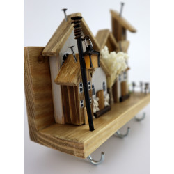 Unikatowy premium wieszak na klucze boho z domkami i latarnią