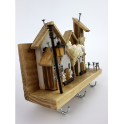 Unikatowy premium wieszak na klucze boho z domkami i latarnią