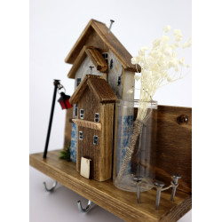 Unikatowy premium wieszak na klucze z domkami, azulejos i wazonikiem