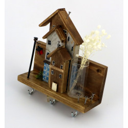 Unikatowy premium wieszak na klucze z domkami, azulejos i wazonikiem