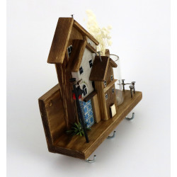 Unikatowy premium wieszak na klucze z domkami, azulejos i wazonikiem