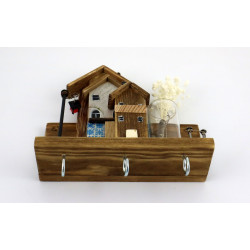 Unikatowy premium wieszak na klucze z domkami, azulejos i wazonikiem