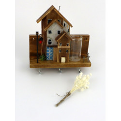 Unikatowy premium wieszak na klucze z domkami, azulejos i wazonikiem