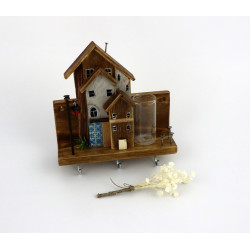 Unikatowy premium wieszak na klucze z domkami, azulejos i wazonikiem