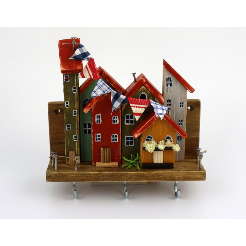 Unikatowy premium wieszak na klucze z domkami i girlandą