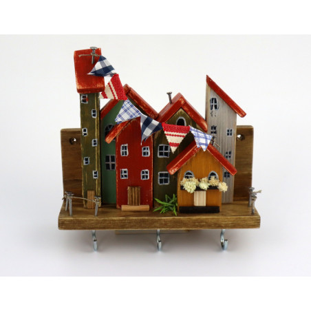 Unikatowy premium wieszak na klucze z domkami i girlandą