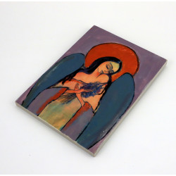 Obraz anioła z lawendą na desce – dekoracja handmade