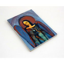 Obraz anioła z różą na desce – dekoracja ścienna handmade