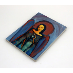 Obraz anioła z różą na desce – dekoracja ścienna handmade